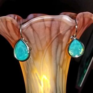 Cyan Jeweled Drop Earrings